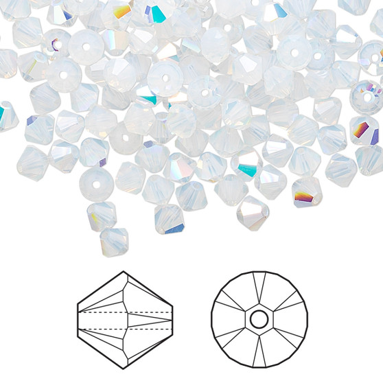 Bead, Crystal Passions®, White Opal AB, 4mm bicone (5328). Sold per pkg of 144.