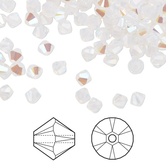 Bead, Crystal Passions®, White Opal Shimmer, 4mm bicone (5328). Sold per pkg of 144.