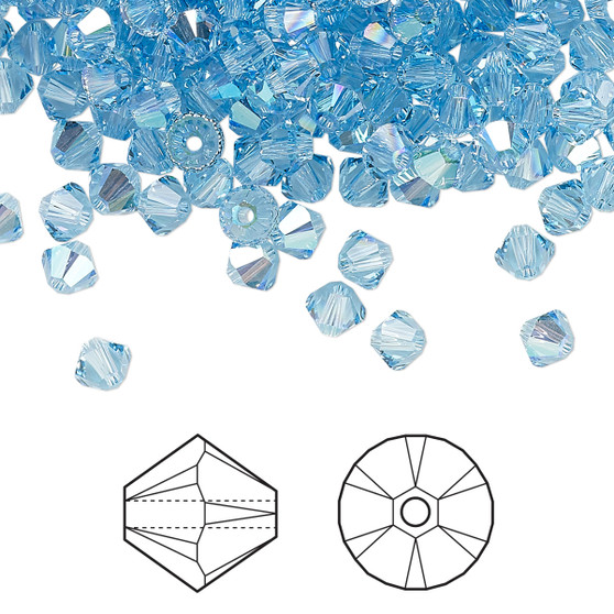 Bead, Crystal Passions®, Aquamarine Shimmer, 4mm bicone (5328). Sold per pkg of 144.