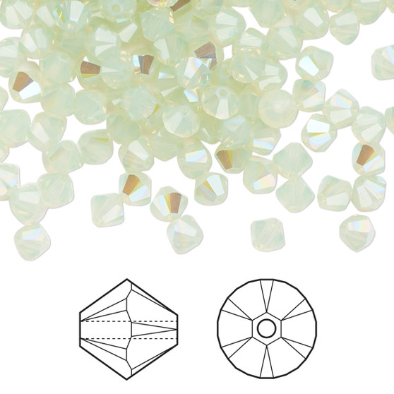Bead, Crystal Passions®, Chrysolite Opal Shimmer, 4mm bicone (5328). Sold per pkg of 144.