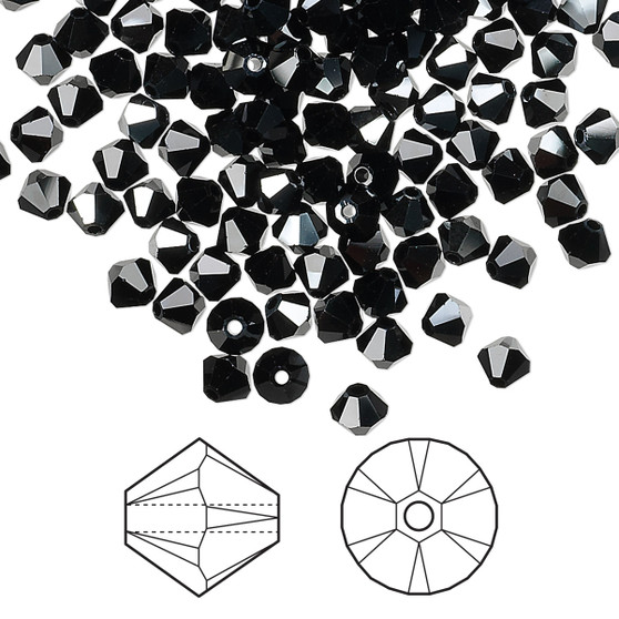 Bead, Crystal Passions®, Jet Hematite, 4mm bicone (5328). Sold per pkg of 144.