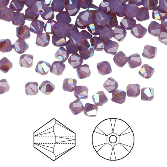 Bead, Crystal Passions®, Cyclamen Opal Shimmer, 4mm bicone (5328). Sold per pkg of 144.