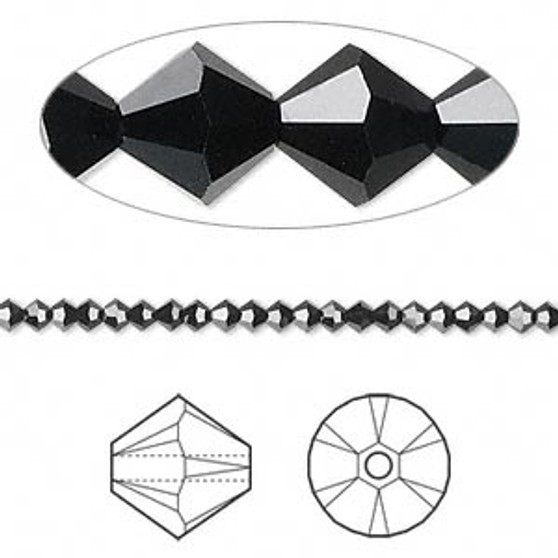 Bead, Crystal Passions®, Jet, 2.5mm bicone (5328). Sold per pkg of 48.