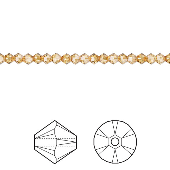 Bead, Crystal Passions®, Golden Topaz, 3mm bicone (5328). Sold per pkg of 48.