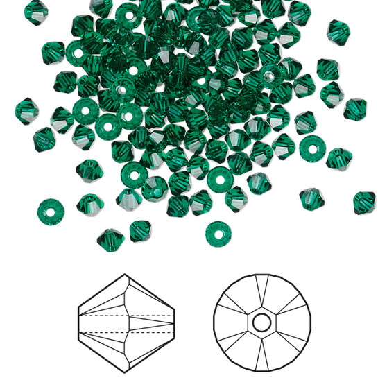 Bead, Crystal Passions®, Emerald, 3mm bicone (5328). Sold per pkg of 48.