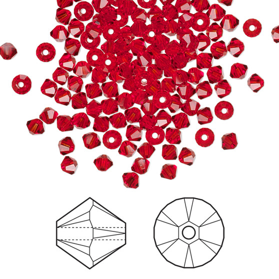 Bead, Crystal Passions®, Light Siam, 3mm bicone (5328). Sold per pkg of 48.