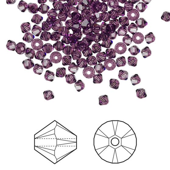 Bead, Crystal Passions®, Amethyst, 3mm bicone (5328). Sold per pkg of 48.