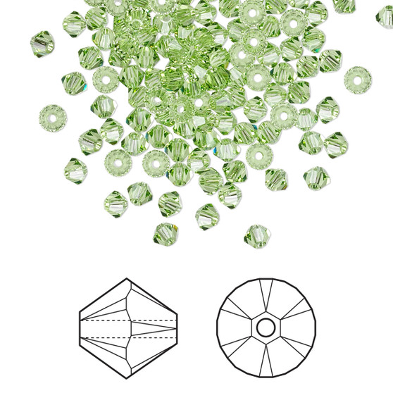 Bead, Crystal Passions®, Peridot, 3mm bicone (5328). Sold per pkg of 48.