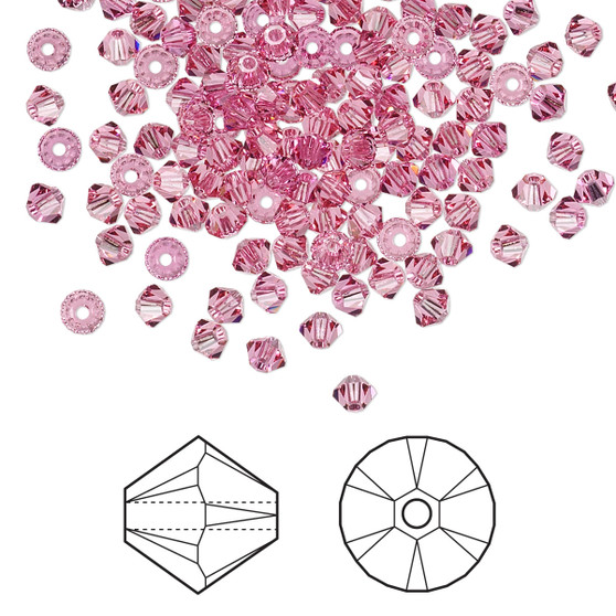 Bead, Crystal Passions®, Rose, 3mm bicone (5328). Sold per pkg of 48.