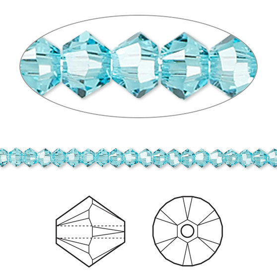 Bead, Crystal Passions®, Light Turquoise, 3mm bicone (5328). Sold per pkg of 48.