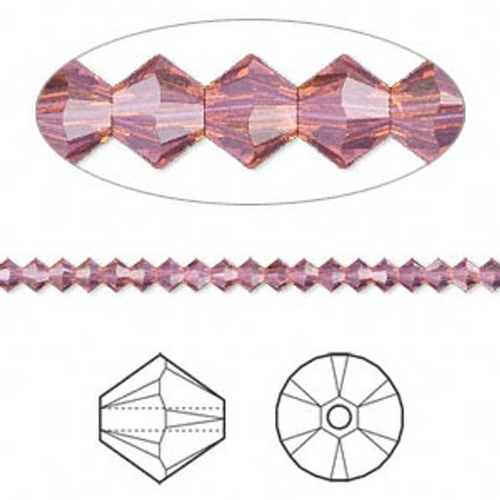 Bead, Crystal Passions®, Cyclamen Opal, 3mm bicone (5328). Sold per pkg of 48.
