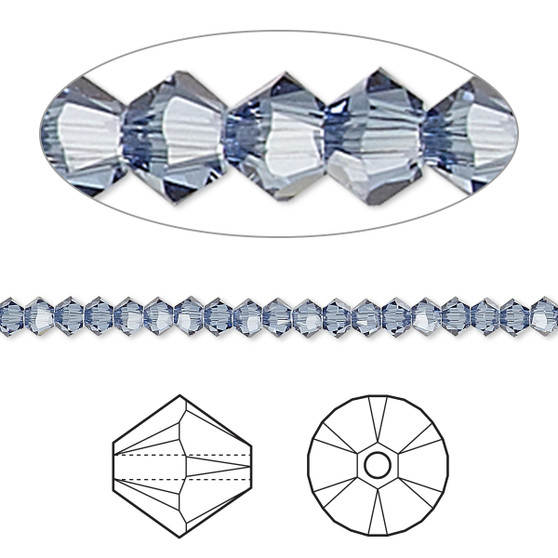 Bead, Crystal Passions®, Denim Blue, 3mm bicone (5328). Sold per pkg of 48.