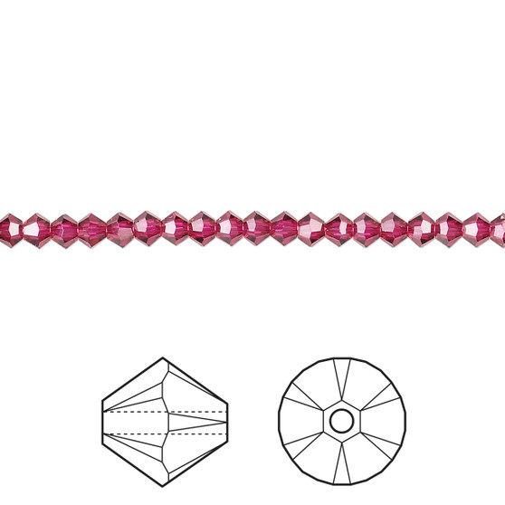 Bead, Crystal Passions®, Ruby, 3mm bicone (5328). Sold per pkg of 48.