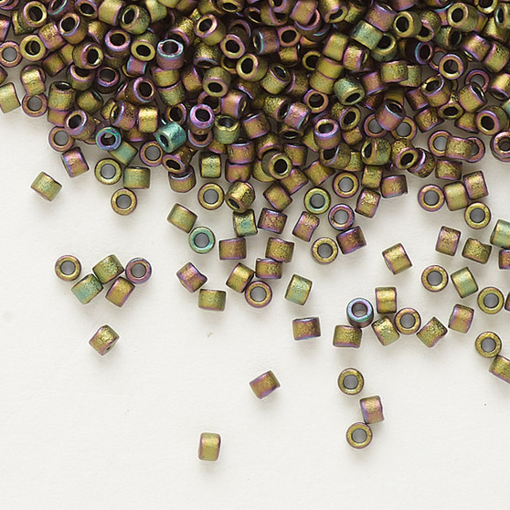 DB1055 - 11/0 - Miyuki Delica - Opaque Matte Metallic Gold Iris Grey Luster - 7.5gms - Cylinder Seed Beads