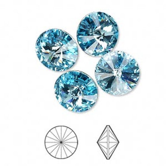 Chaton, Crystal Passions®, aquamarine, foil back, 12mm faceted rivoli (1122). Sold per pkg of 4.