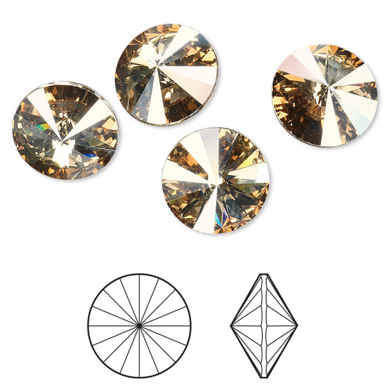 Chaton, Crystal Passions®, crystal golden shadow, foil back, 12mm faceted rivoli (1122). Sold per pkg of 4.