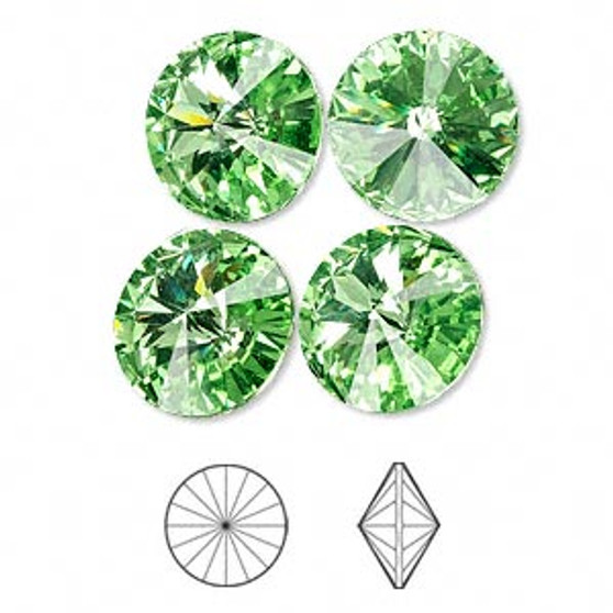 Chaton, Crystal Passions®, peridot, foil back, 14mm faceted rivoli (1122). Sold per pkg of 4.