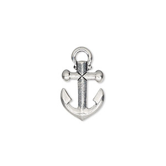 Charm, TierraCast®, antique silver-plated pewter (tin-based alloy), 16x12mm 3D anchor. Sold per pkg of 2.