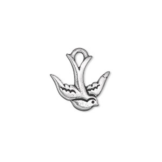 Charm, TierraCast®, antique silver-plated pewter (tin-based alloy), 16.5x15.5mm double-sided swallow. Sold per pkg of 2.