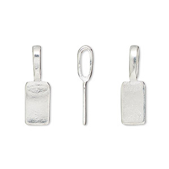 Bail, glue-on, silver-finished "pewter" (zinc-based alloy), 20.5x6mm rectangle with 11x6mm pad. Sold per pkg of 20.
