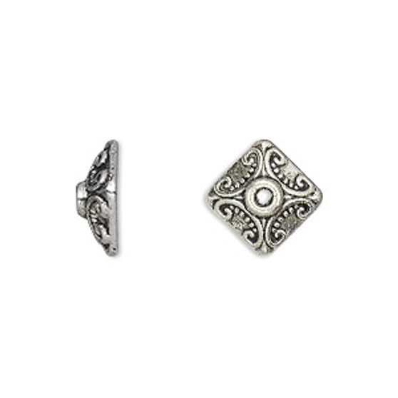 Bead cap, antique silver-plated "pewter" (zinc-based alloy), 11x5mm square, fits 8-12mm bead. Sold per pkg of 20.