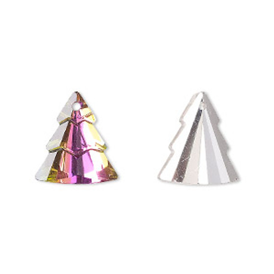 Drop, Celestial Crystal®, opaque vitrail crystal clear, foil back, 15x13mm top-drilled tiered tree. Sold per pkg of 2.