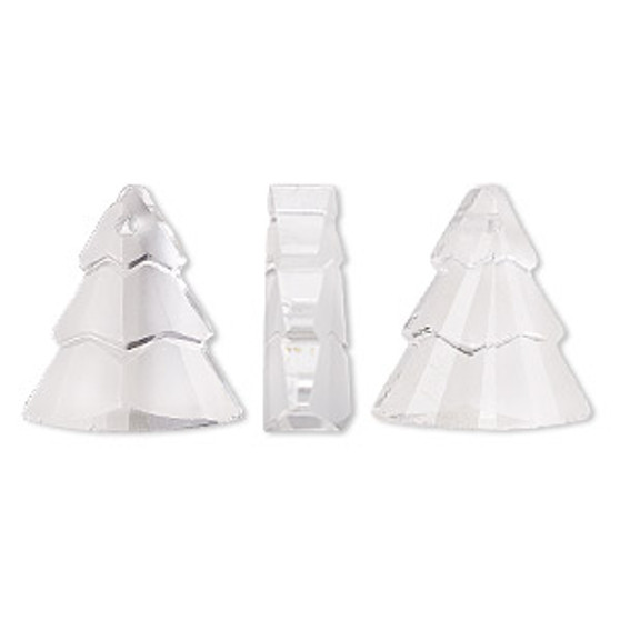 Drop, Celestial Crystal®, translucent matte crystal clear, 15x13mm top-drilled tiered tree. Sold per pkg of 2.