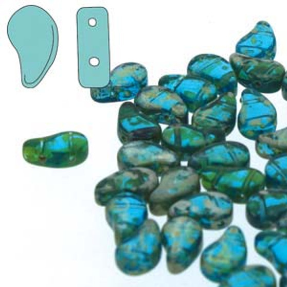 PD8560020-43500 - 5x8mm - Czech Beads - Aqua Rembrandt - 20gm, Bag (approx 118 beads) - Glass Paisley Duo