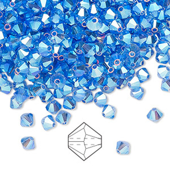 4mm - Preciosa Czech - Sapphire AB2X - 48pk - Faceted Bicone Crystal