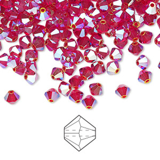 4mm - Preciosa Czech - Light Siam AB2X - 48pk - Faceted Bicone Crystal