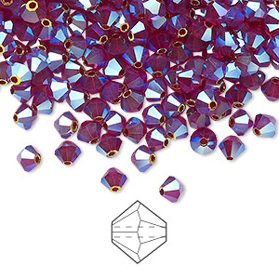 4mm - Preciosa Czech - Siam AB2X - 144pk - Faceted Bicone Crystal