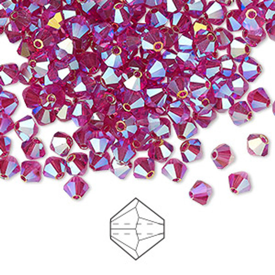 4mm - Preciosa Czech - Fuchsia AB2X - 144pk - Faceted Bicone Crystal