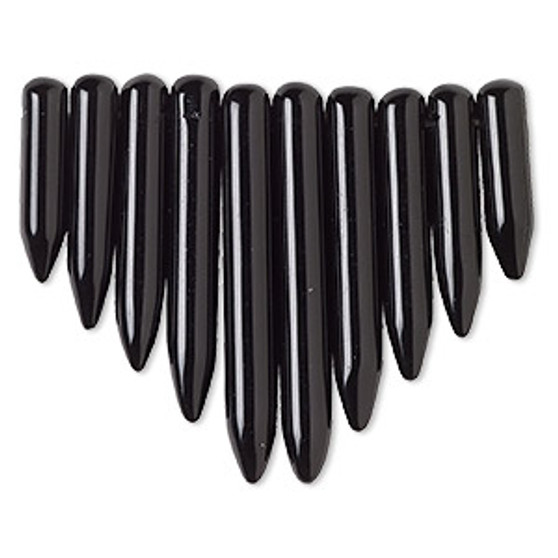 Focal, black onyx (dyed), 19x5mm-41x5.5mm graduated spike fan, B grade, Mohs hardness 6-1/2 to 7. Sold per 10-piece set.
