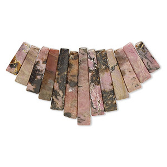 Focal, rhodonite (natural), 26x10mm-29x12mm fan with matrix, C grade, Mohs hardness 5-1/2 to 6-1/2. Sold per 13-piece set.