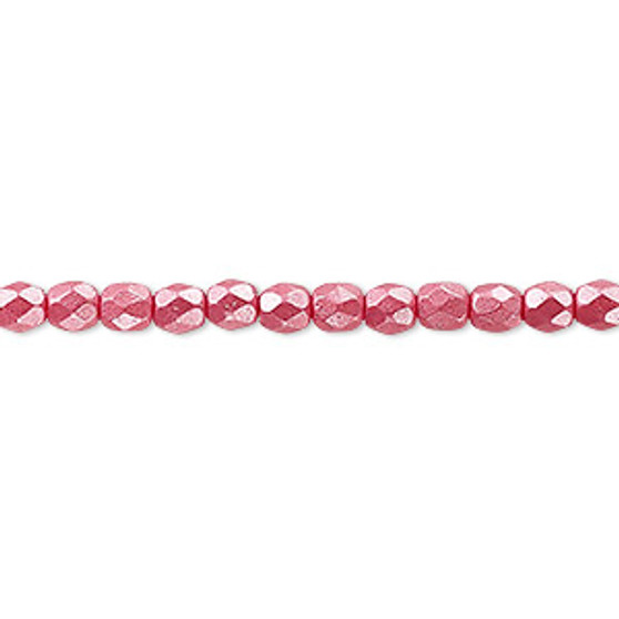 4mm - Czech - Dipped Décor Pearlescent Dusty Rose - Strand (approx 100 beads) - Faceted Round Fire Polished Glass
