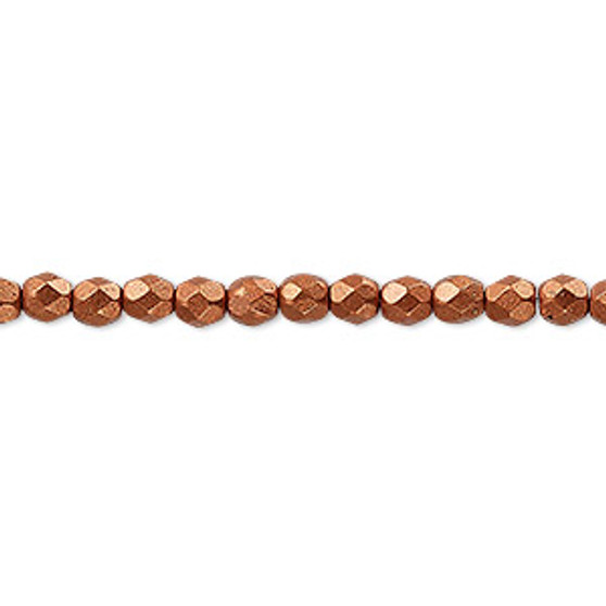 4mm - Czech - Opaque Satin Metallic Copper - Strand (approx 100 beads) - Faceted Round Fire Polished Glass