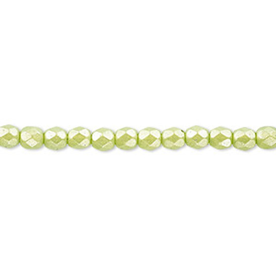 4mm - Czech - Dipped Décor Pearlescent Lime Green - Strand (approx 100 beads) - Faceted Round Fire Polished Glass