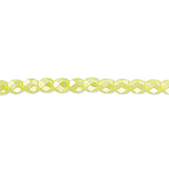 4mm - Czech - Dipped Décor Pearlescent Light Yellow - Strand (approx 100 beads) - Faceted Round Fire Polished Glass