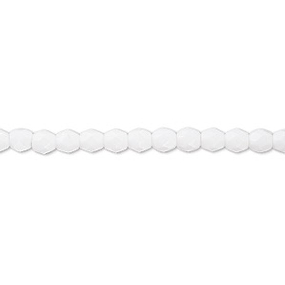 4mm - Czech - Opaque White - Strand (approx 100 beads) - Faceted Round Fire Polished Glass