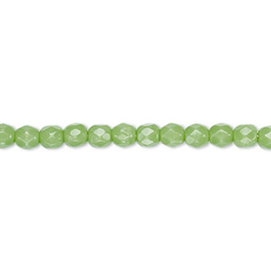 4mm - Czech - Opaque Green - Strand (approx 100 beads) - Faceted Round Fire Polished Glass