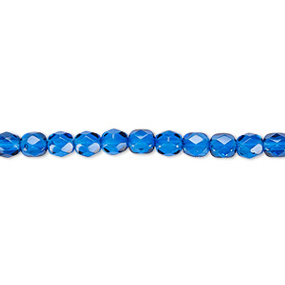4mm - Czech - Dipped Décor Sapphire Blue - Strand (approx 100 beads) - Faceted Round Fire Polished Glass