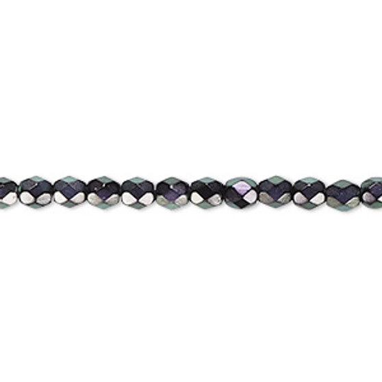 4mm - Czech - Dipped Décor Oil Slick - Strand (approx 100 beads) - Faceted Round Fire Polished Glass