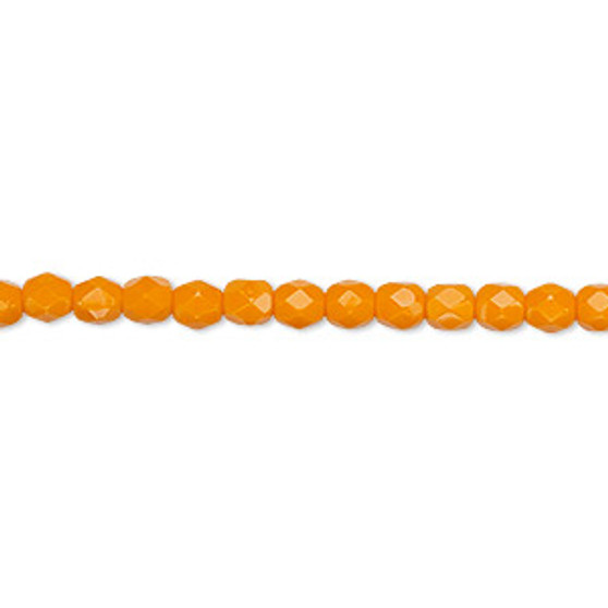 4mm - Czech - Opaque Orange - Strand (approx 100 beads) - Faceted Round Fire Polished Glass