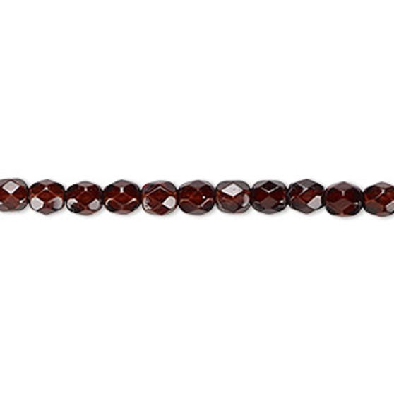 4mm - Czech - Dipped Décor Brown - Strand (approx 100 beads) - Faceted Round Fire Polished Glass