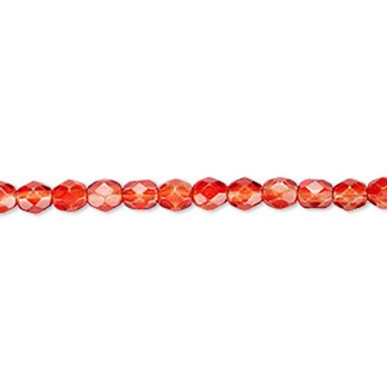 4mm - Czech - Dipped Décor Red - Strand (approx 100 beads) - Faceted Round Fire Polished Glass