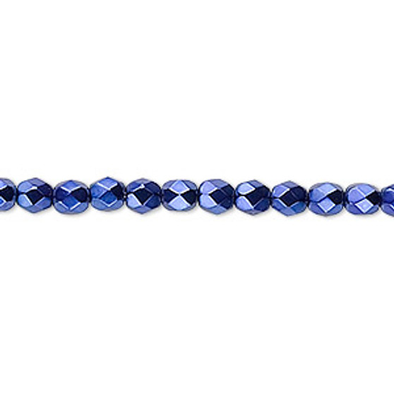 4mm - Czech - Opaque Dark Blue Carmen - Strand (approx 100 beads) - Faceted Round Fire Polished Glass