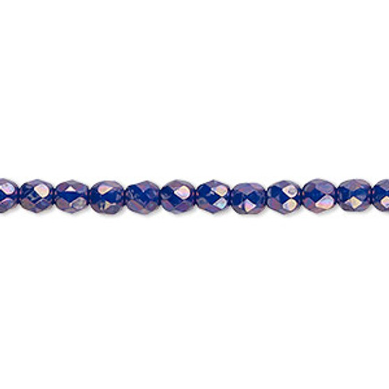 4mm - Czech - Opaque Dark Blue Nebula - Strand (approx 100 beads) - Faceted Round Fire Polished Glass