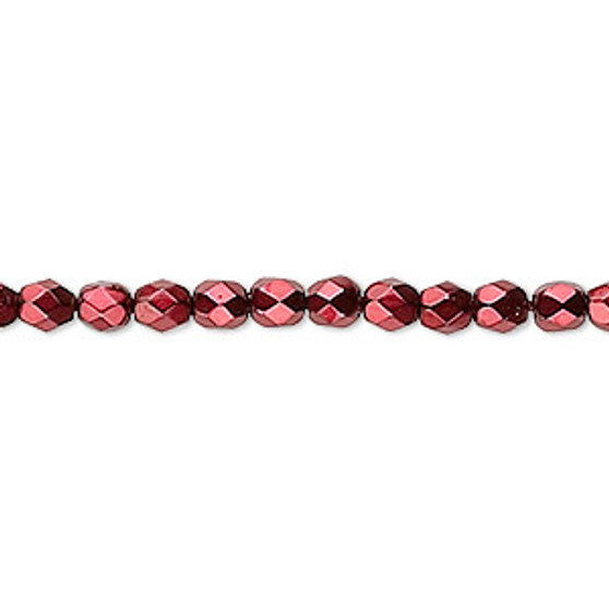 4mm - Czech - Opaque Red Carmen - Strand (approx 100 beads) - Faceted Round Fire Polished Glass