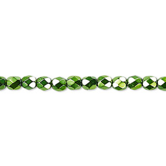 4mm - Czech - OPaque emerald Green Carmen - Strand (approx 100 beads) - Faceted Round Fire Polished Glass