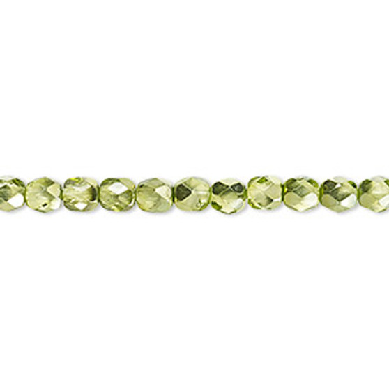 4mm - Czech - Clear with Half Coat Metallic Silver Green - Strand (approx 100 beads) - Faceted Round Fire Polished Glass